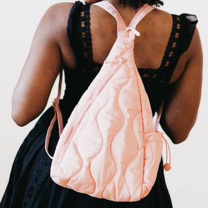 Striding Through Philly Puffer Nylon Sling Bag or Backpack Bubblegum Pink